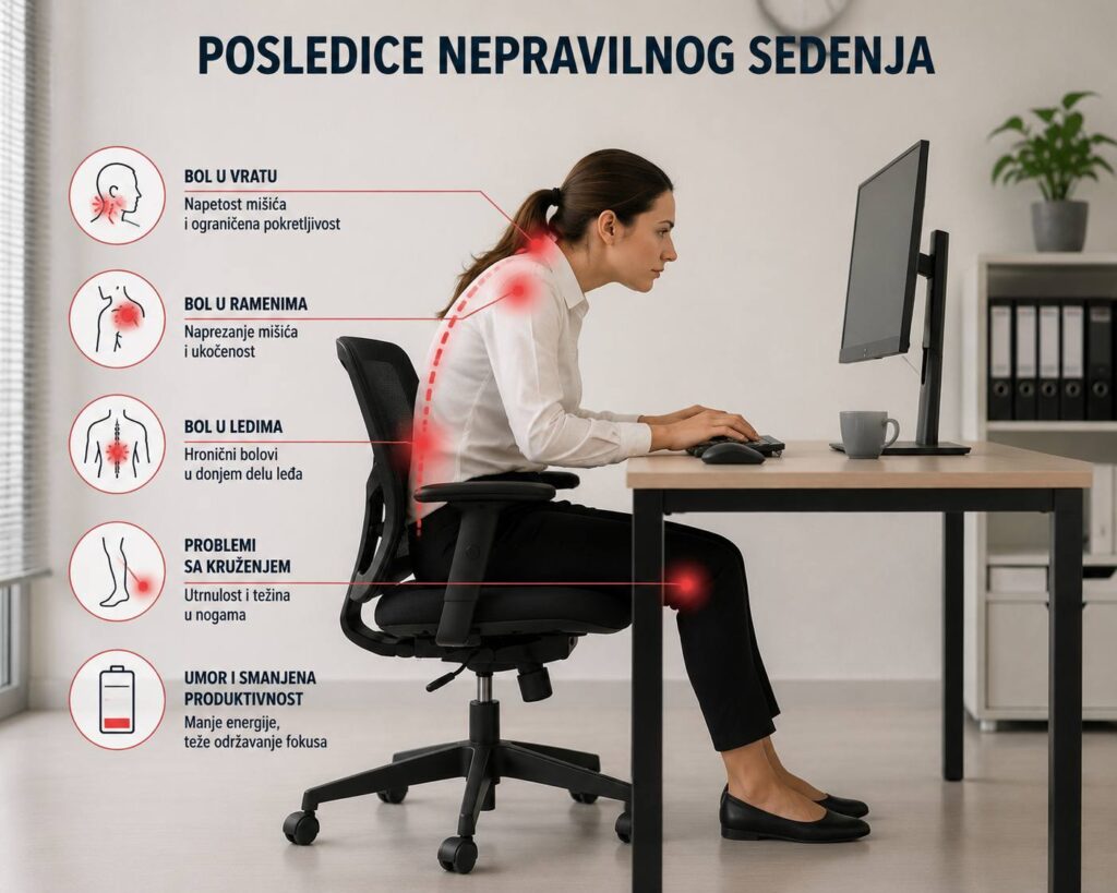 sedenje, bol u vratu i ledjima